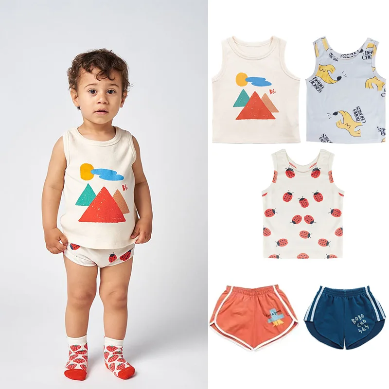 

Новинка 2022, летняя детская одежда, хлопковые Милые Детские жилет, однотонные мягкие удобные шорты для малышей, одежда для путешествий на отк...