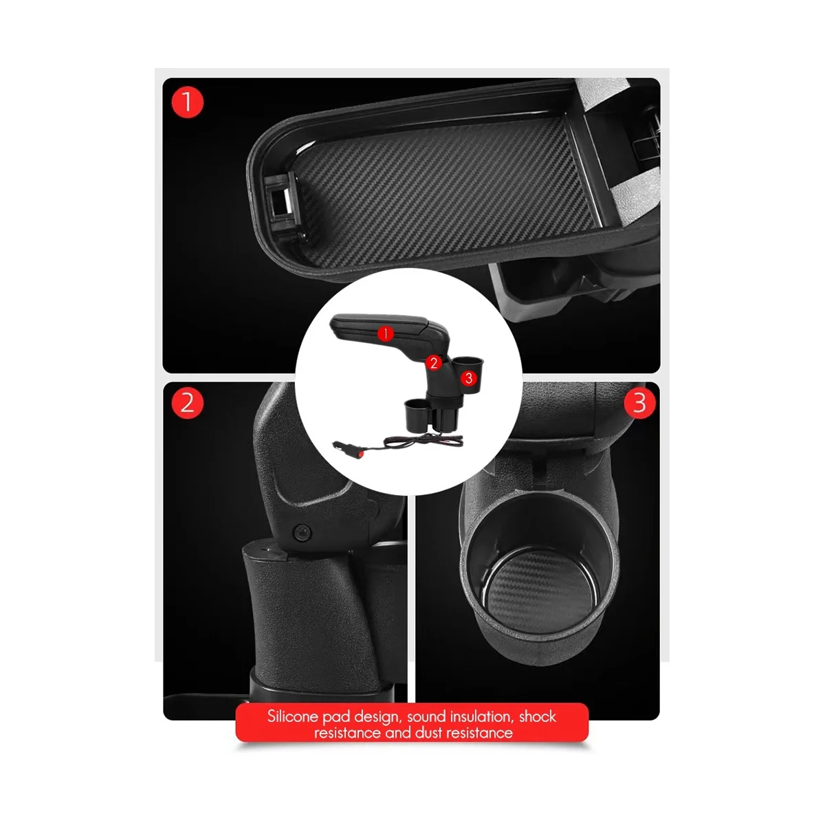 Ящик для хранения в подлокотнике автомобиля с держателем чашки центральная