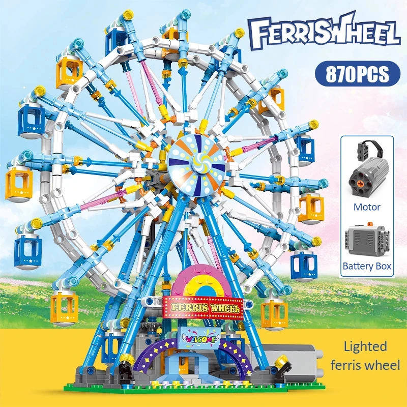 

MOC Rotating Ferris Wheel Building Blocks with Light Electric Bricks Toys for Children Christmas Gifts