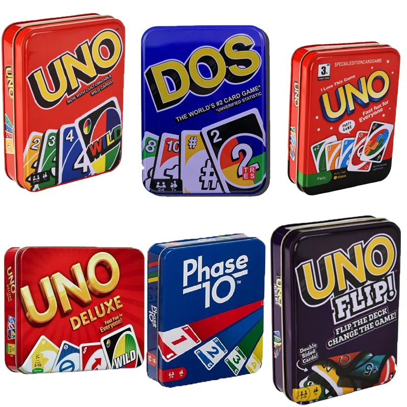 

Mattel UNO Authentic Cartoon Iron Box Board Game Card Entertainment Leisure Family Multiplayer Board Games Card Fun Toy Gift