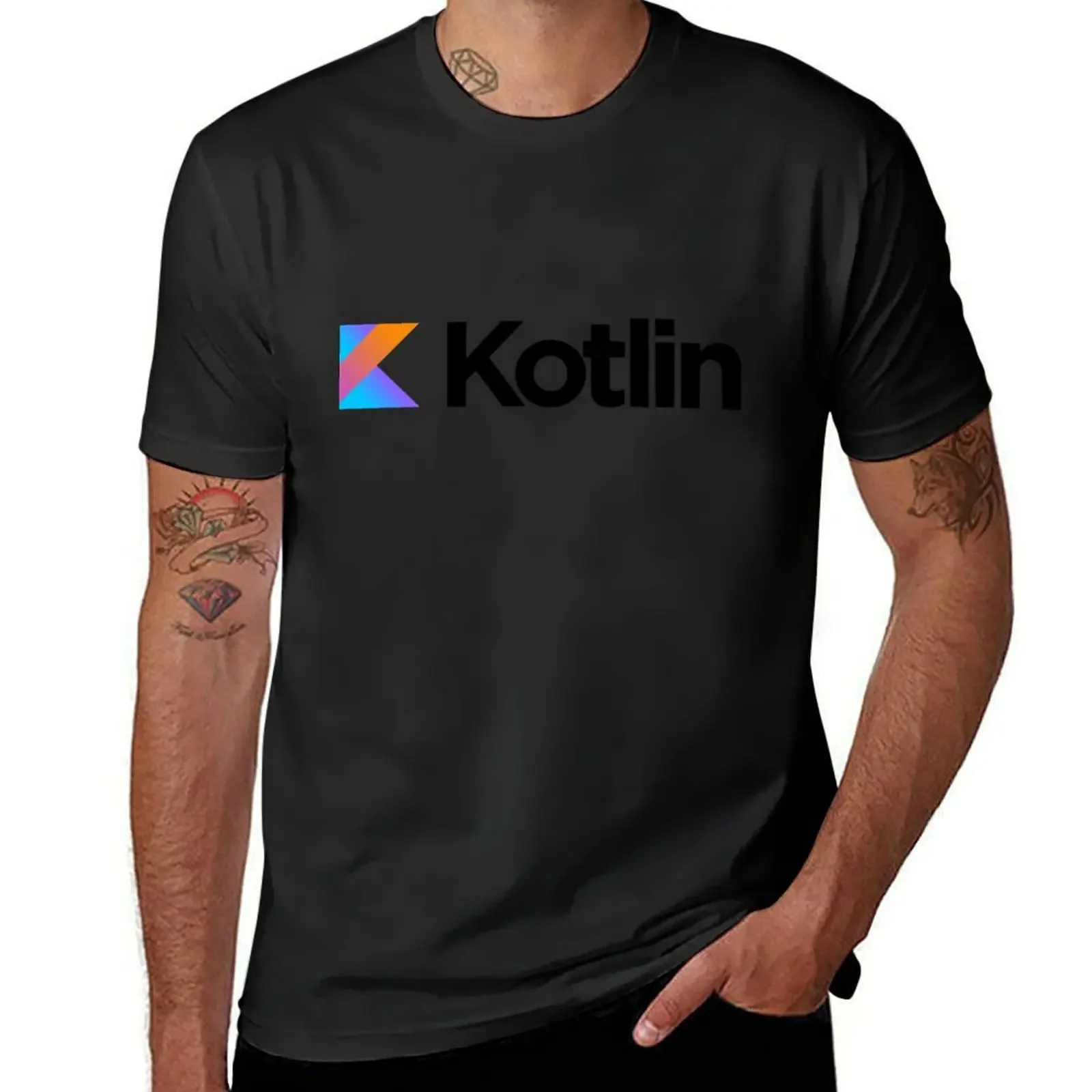 Футболка с логотипом Kotlin изящная винтажная одежда быстросохнущая Мужская