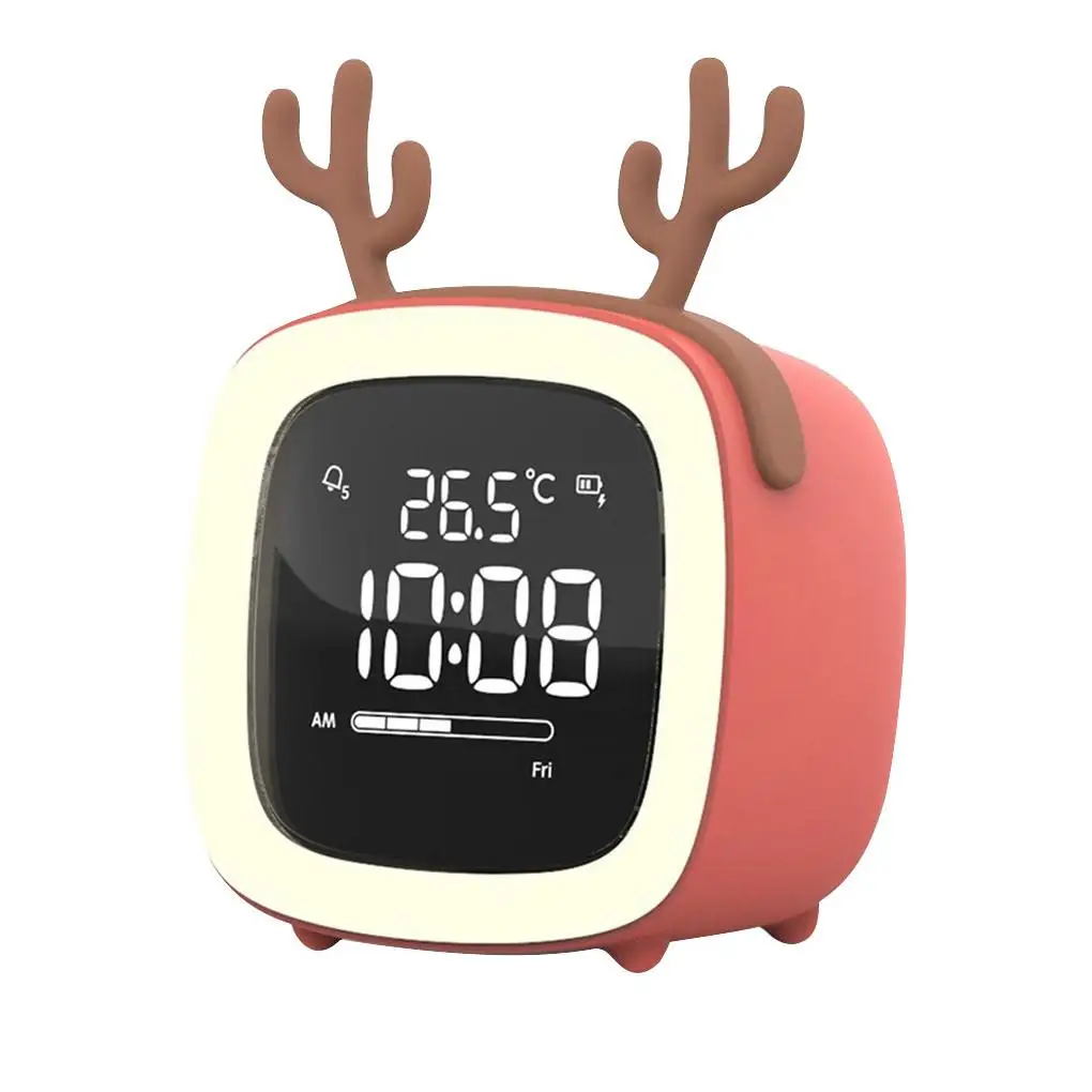 

Cartoon Mini Alarm Clock Student Silent Bedroom Night Light Kids Digital Lighting Table Lamp Little Tree