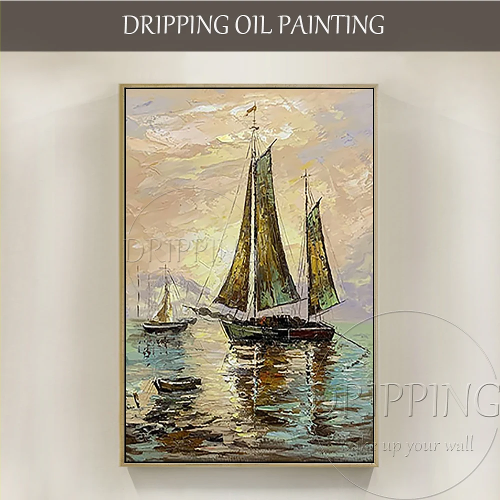 

Ручная роспись Абстрактная лодка масляная живопись на холсте искусство ручной работы закат пейзаж корабли акриловая живопись для украшения стен