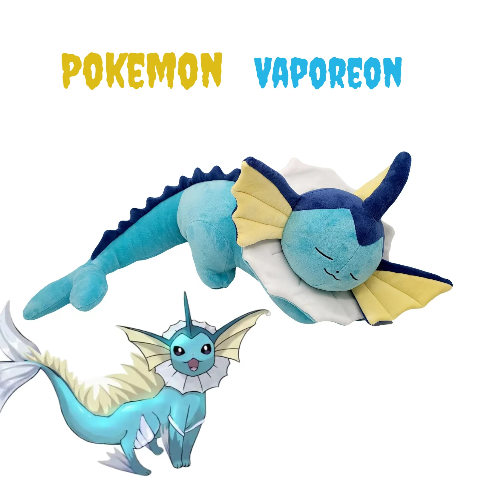 50cm Pokemon Sleeping Vaporeon Plush Doll Eeveelution Eevee Evolution Animal Stuffed Toys Kawaii Kids Collect Toy Birthday Gift