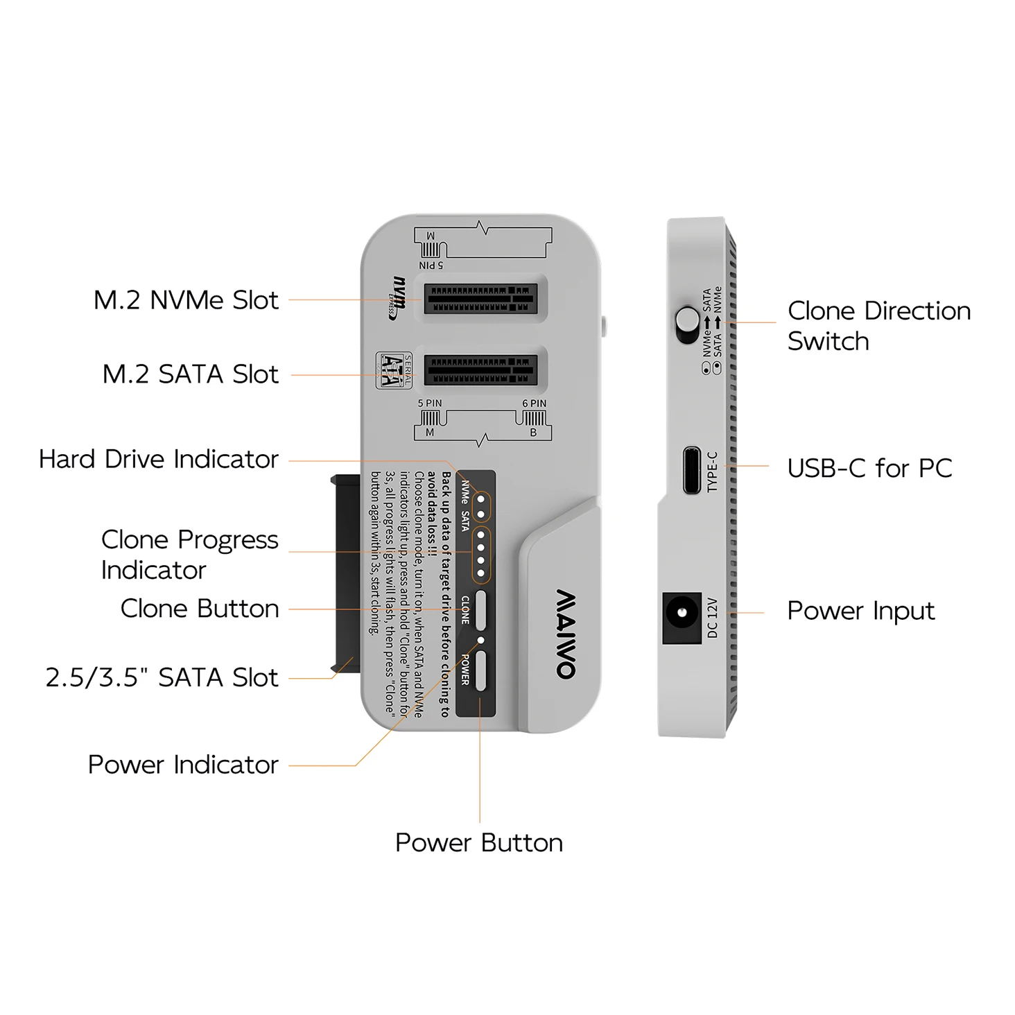 Корпус MAIWO 3 Bay M.2 NVMeSATA SSD для 2,5 3,5 HDD SSD Корпус 10 Гбитс M2 NVME NGFF SSD Док-станция с офисным клоном (art.: 3920d39451c53) - 3920d39451c53