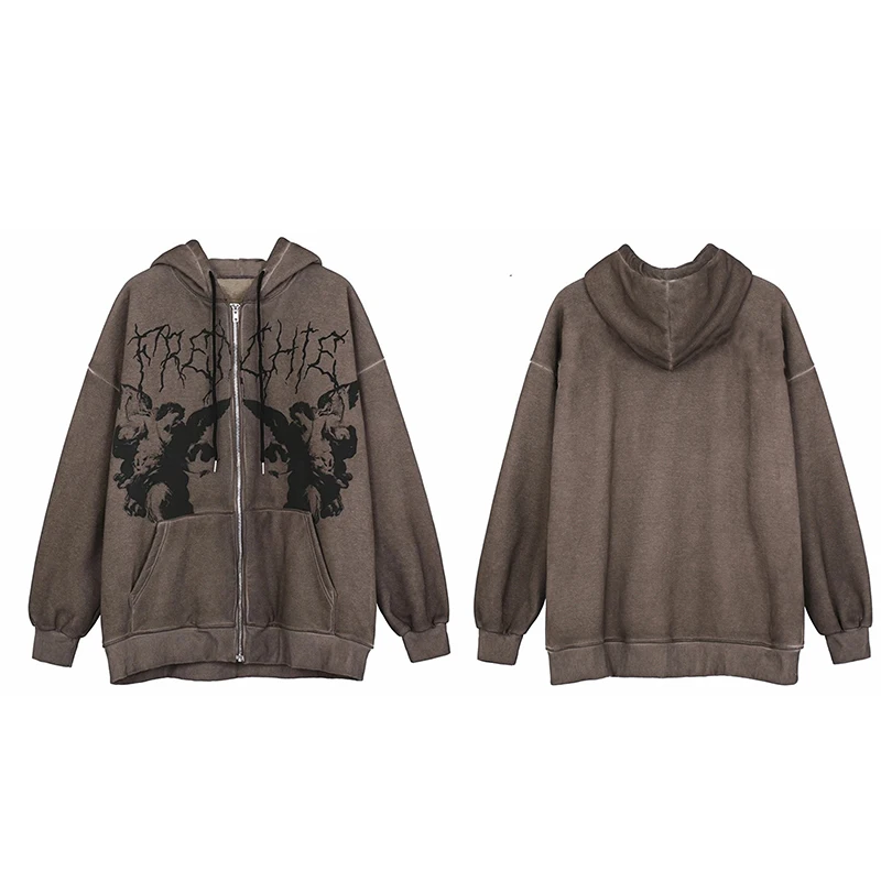 

Женский уличный кардиган с капюшоном, модный свободный свитер с принтом в США, Осень-зима