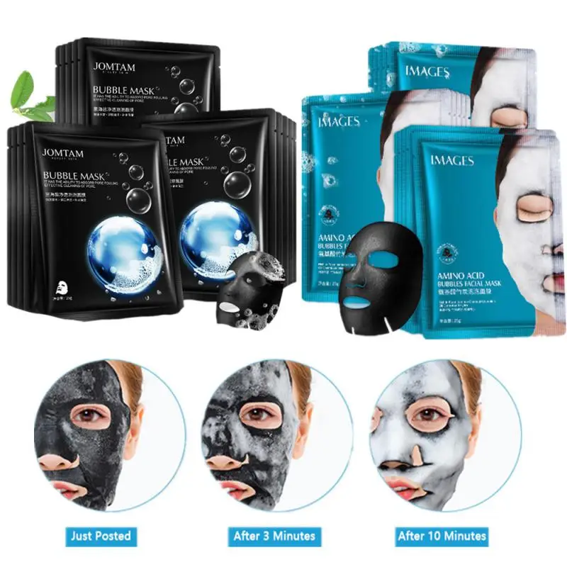 10PCS Oxygen Bubble Mask Black Sea Salt Moisturizing Facial Deep Cleansing Skin Rejuvenation Shrink Pore Oil Control - купить по