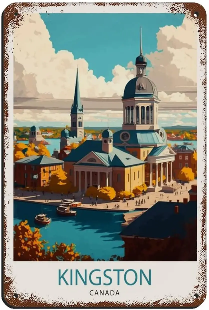 AMTETE Kingston Канада Подорожный постер Ретро Металлическая жестяная вывеска Шикарное
