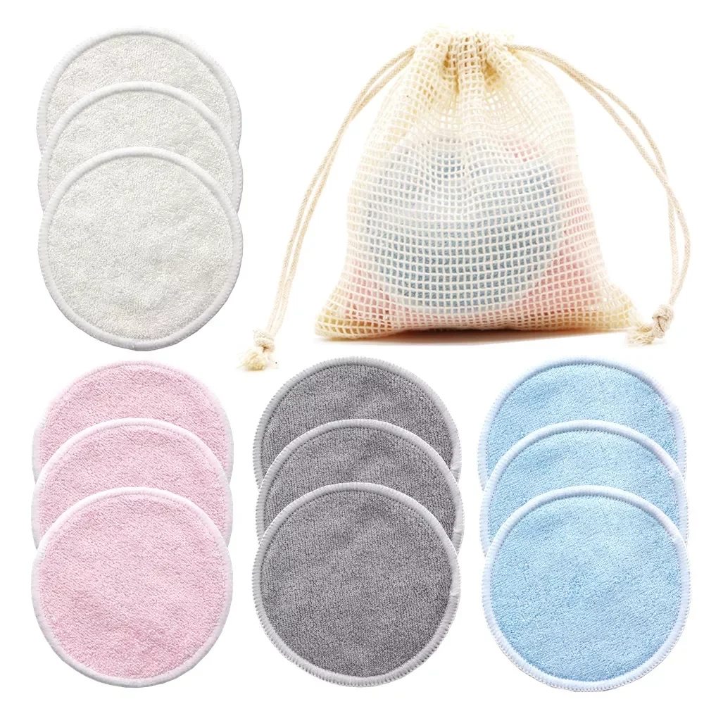 2022New Bamboo Makeup Remover Pads 12pcs Washable Rounds Cleansing Facial Cotton Make Up Removal Pads Tool