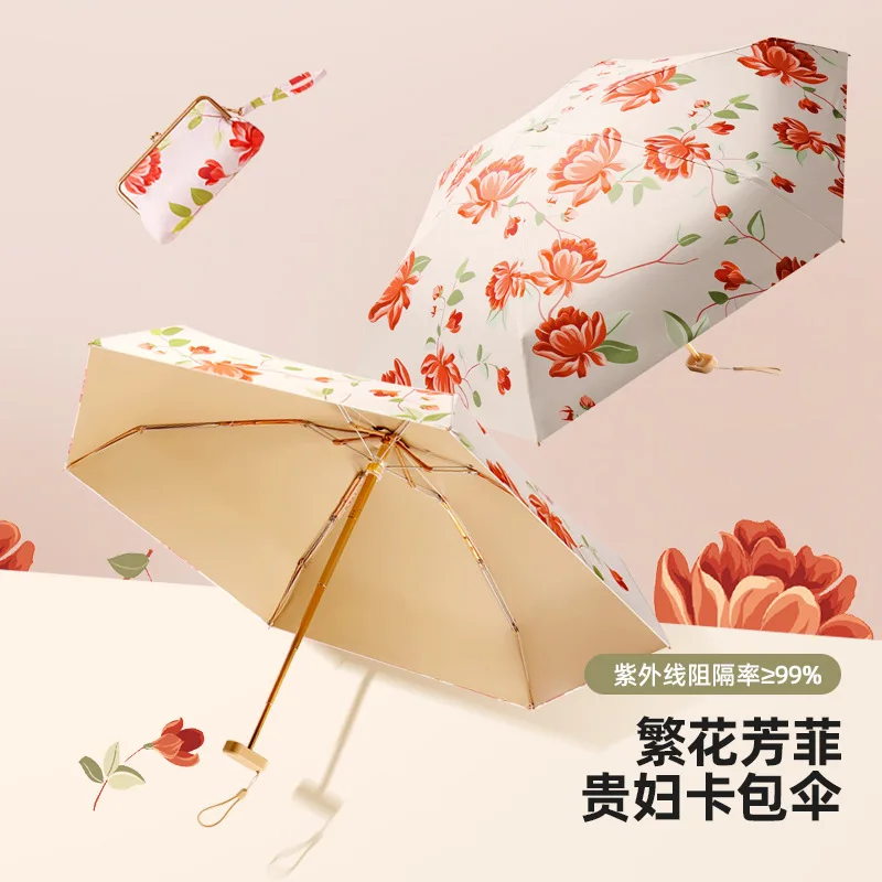 

Rain and Sunshine Dual-purpose 60 Fold Ladybag Flat Umbrella Mini Compact Portable Card-bag Umbrella Color Glue Coating Umbrella