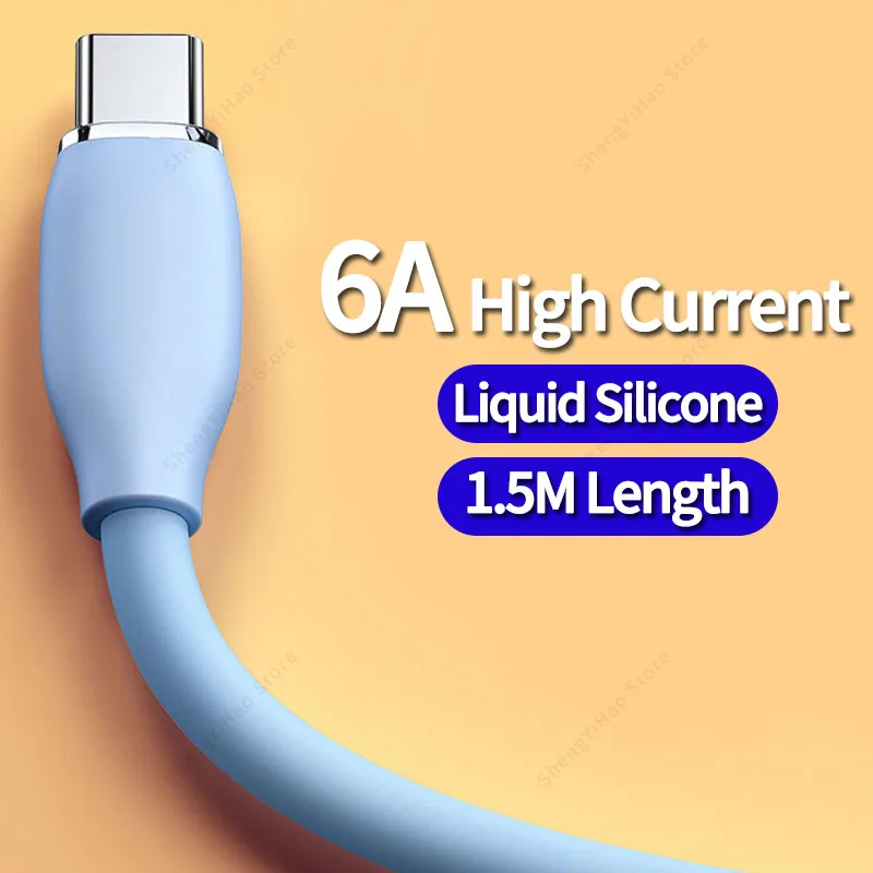 

6A USB Type C Cable 1.5M For Huawei Honor Fast Charging Wire Data Cord For Xiaomi Redmi Samsung Oneplus Charger Line Silicone