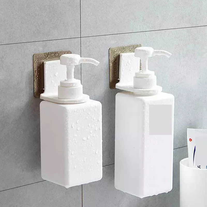 

2022 Wall Mounted Self-Adhesive Shampoo Bottle Shelf Liquid Soap Shower Gel Organizer Hook Holder Shelves Hanger Bathroom Access