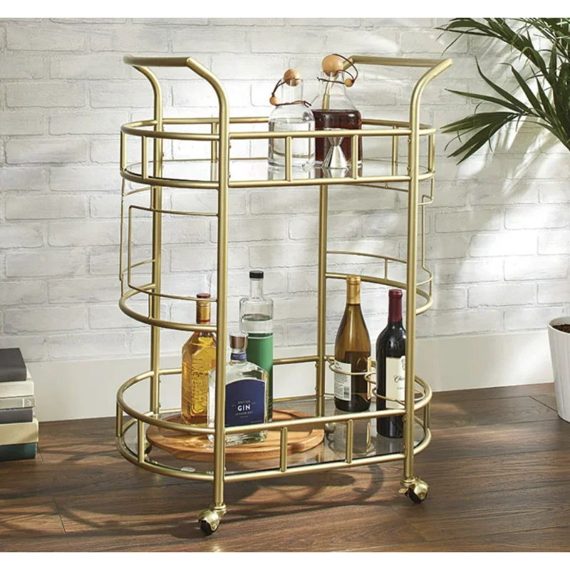 

Bar Cart with Matte Gold Metal Finish, 2-Tiers Kitchen Island Table Kitchen Island Table
