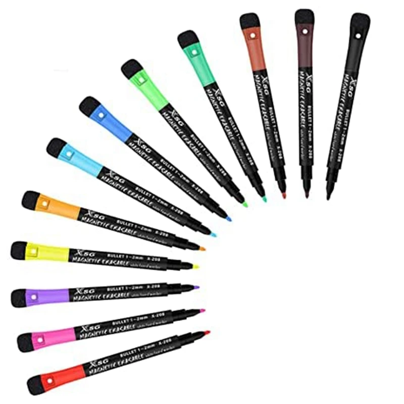 

12Pc Magnetic Whiteboard Pens with Eraser Dry Wipe Markers Whiteboard Markers Outline Marker Pens White Board Markers