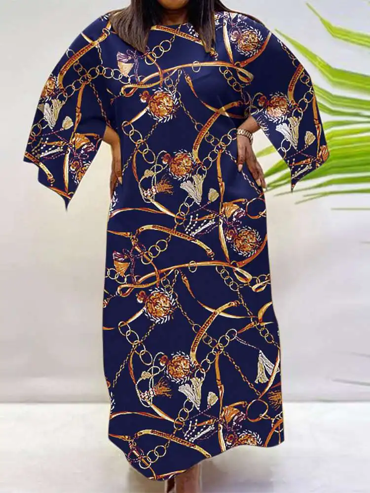 

VONDA Oversized Bohemian 3/4 Sleeve Holiday Sundress Long Printed Robe Loose Casual Loose Long Vestidos Women Vintage Dresses 6#