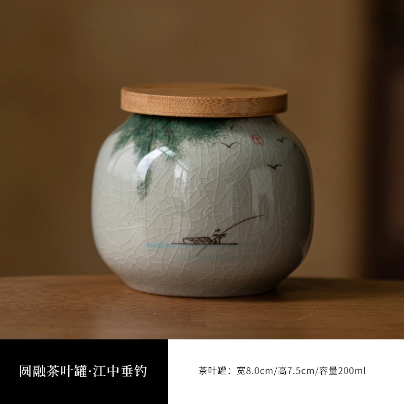 

Керамическая чайная банка ручная роспись Лотос