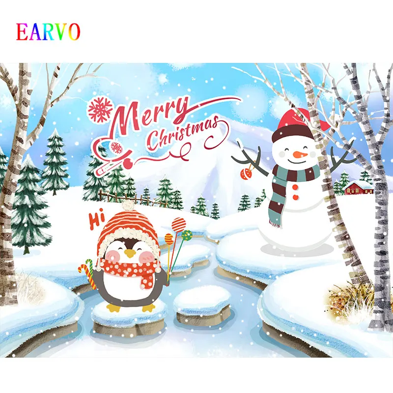 

Cute Penguin Christmas Photo Backdrop Happy New Year Gift Photography Background Birthday Party Wallpaper Baby Shower Decoration