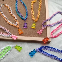 handmade cute earth cool jump di yuan harajuku bear double necklace purple pink acrylic jewelry for women girls gifts