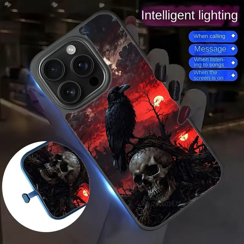 Фото Чехол с вспышкой Green Art Skull для Samsung Galaxy S25 Ultra S24 Plus S23 S22 S21 S20 FE A17 A16 A55 A54 Светодиодная противоударная задняя крышка №3
