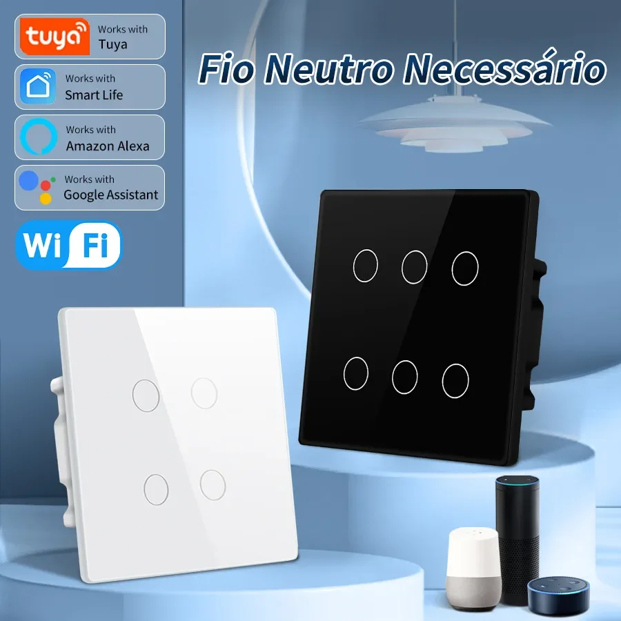 

WiFi Smart Switch 110-240V 4/6 Gang Light Timing Voice Control With Alexa, Google Home, Touch Panel, Brazil 4x4 APP Control.