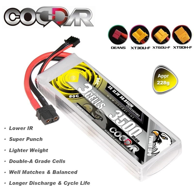 

CODDAR 3S 11.1V 3500mAh MAX 160C LiPo Battery For RC Quadcopter Helicopter Boat Drones Spare Parts with XT60 Plug Large Capacity