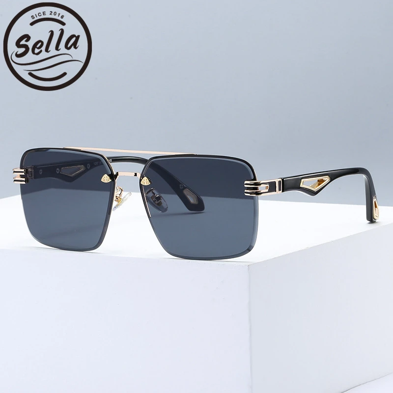 

Трендовые классические большие квадратные мужские солнцезащитные очки Sella, летние солнцезащитные очки для вождения с двойной перемычкой