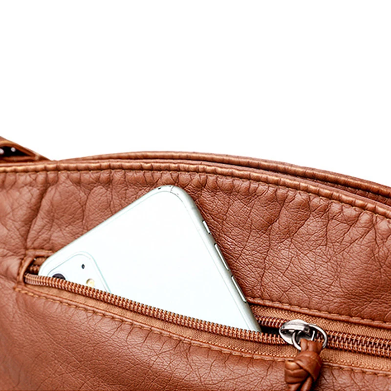 1X Medium Cross Body Shoulder Bag High Quality Leather Handbag Soft Leather Women's Bag Retro Washed Leather Pu Casual Fashion