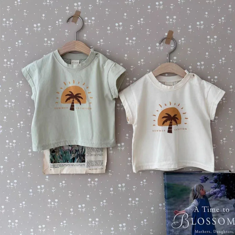

2023 Sun Print Cute T-shirt Baby Boys Girls Short Sleeve Summer Tops