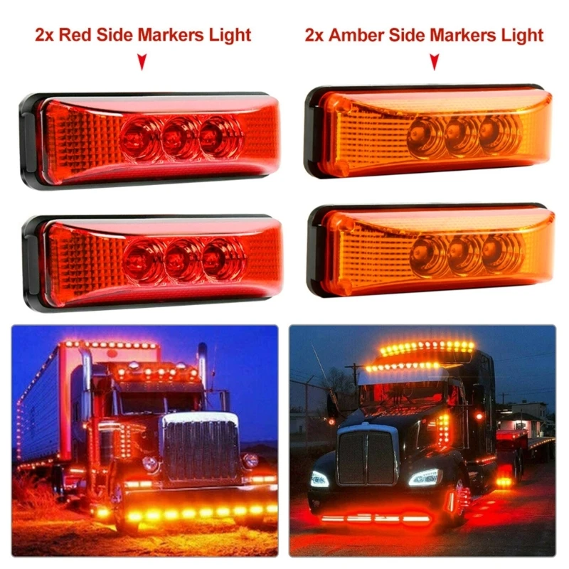 3 LED Truck Trailer Front Rear LED Side Marker Lights indicator Lamp Sealed & Waterproof Surface-Mounted Installation H9EE