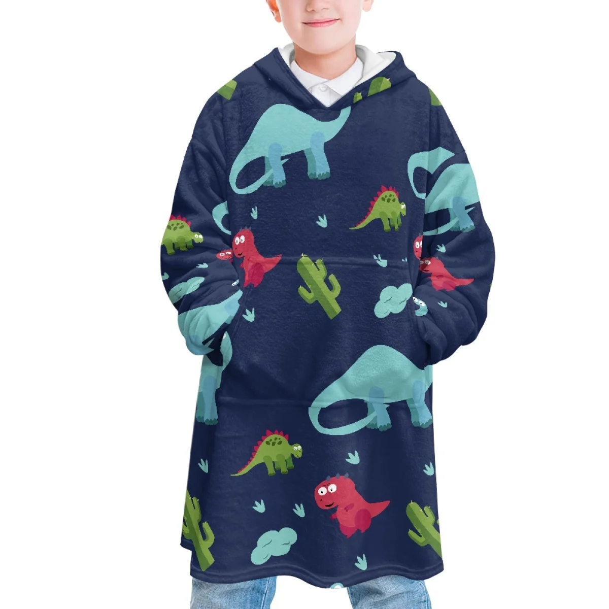 

Толстовка с капюшоном для мальчиков-подростков, с мультяшным принтом динозавра, теплый смешной свитшот, милая детская удобная толстовка, од...
