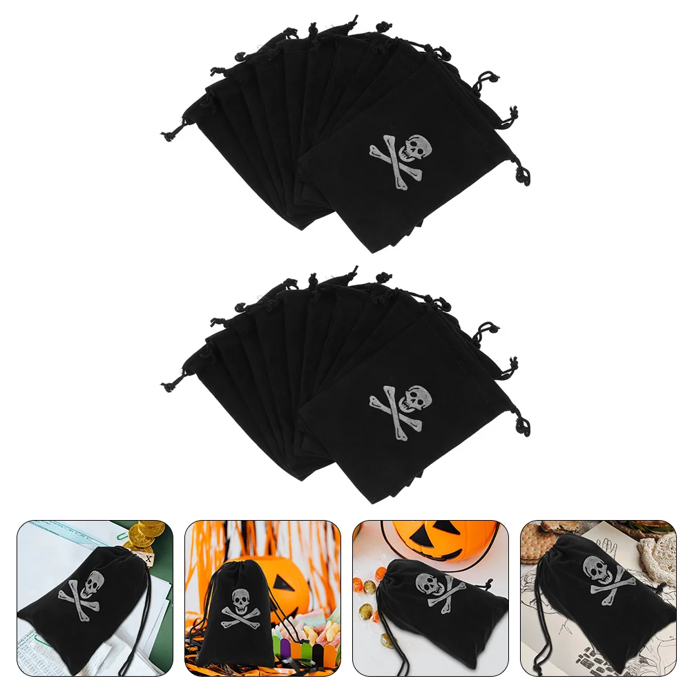 

20 Pcs Pirate Drawstring Bag Halloween Toy Storage Purse Gold Coin Pouch Polyester Portable Plastic Candy Bags