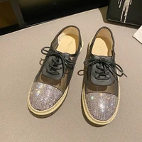 rhinestones air mesh flats woman moccasins breathable sneakers women summer shoes chic crystal patchwork lace up loafers 2022