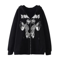women loose letter butterfly printed sweatshirt outwear long sleeve zipper up casual hooded coat autumn grunge streetwear