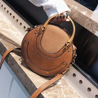 vintage handbags for women matte leather shoulder bag rivet fashionable crossbody bags luxury designer small round female bag