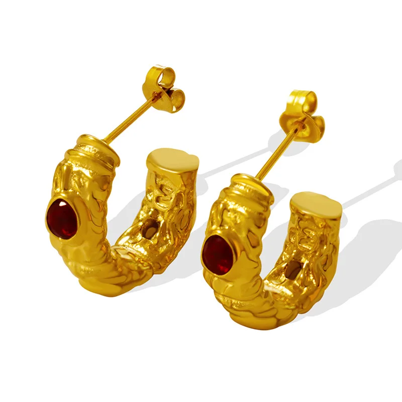 

Europe and American Fashion Exaggerated Personality Titanium Steel Earrings Hot Selling High Sense of C-shaped Zircon Earrings
