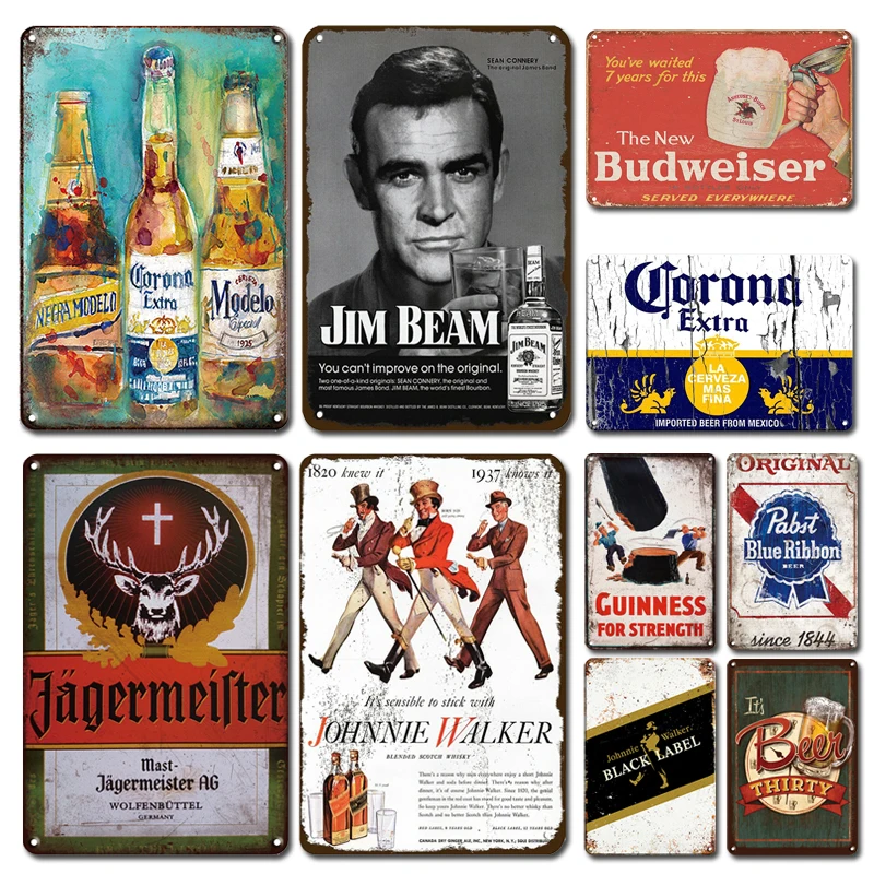 

Retro Nostalgia Whiskey Metal Poster Tin Sign Vintage Beer Stickers Metal Plate Signs Rustic Bar Pub Home Wall Decor Plaques