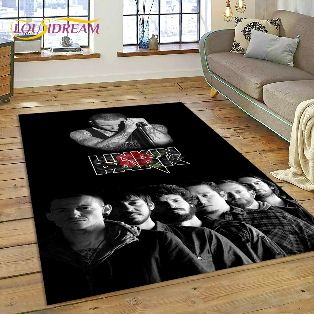 Фото Ковер HD Retro Rock Band 3D L-Linkin Park для гостиной, спальни, домашнего декора, напольный коврик, нескользящий декоративный коврик для дивана, придверный коврик №1