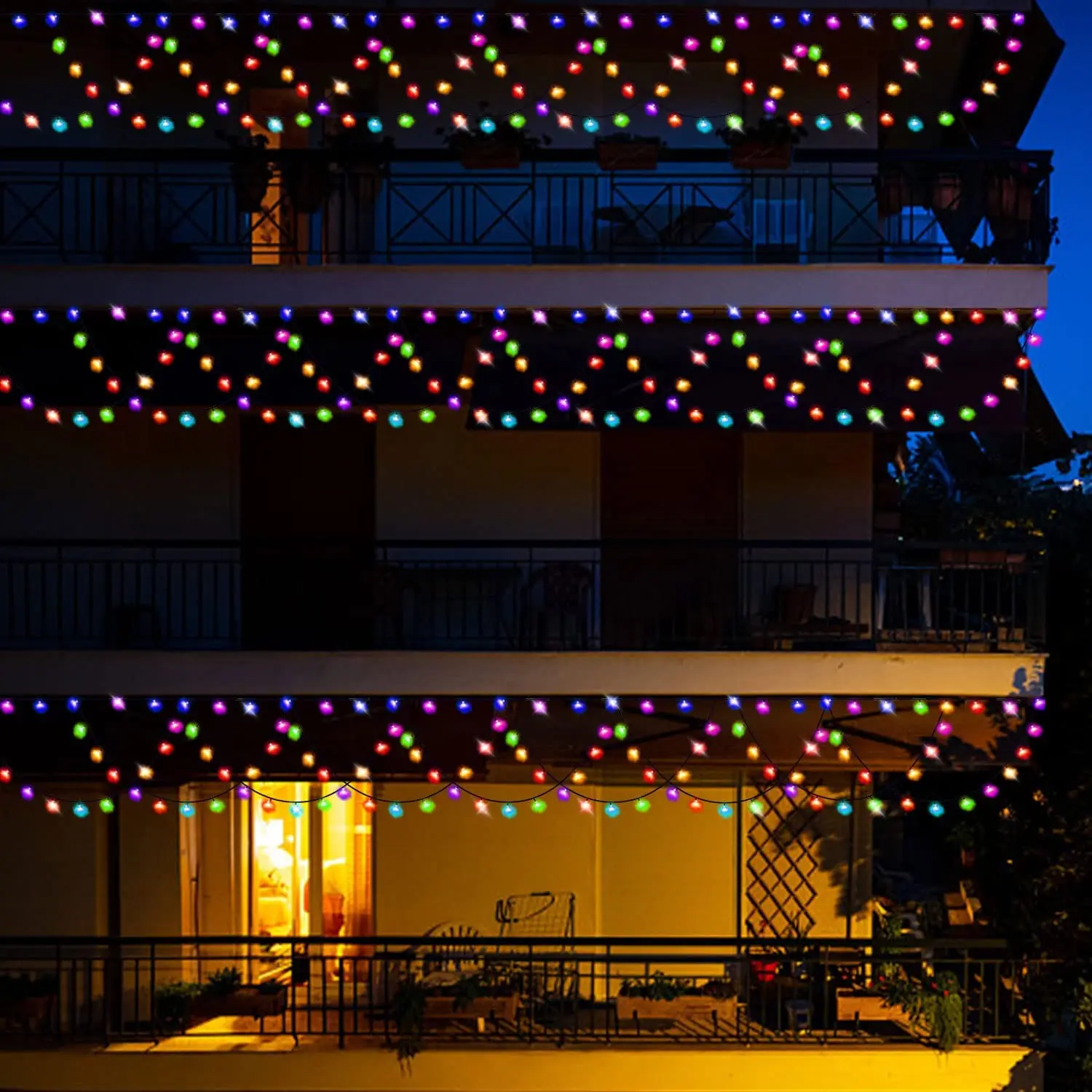 

Уличные светодиодные Рождественские огни, полукруглые гирлянды длиной 34 фута, 8 узоров для украшения внутреннего дворика