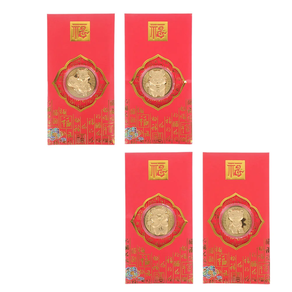 

4 шт., детские красные пакеты с изысканным тигром