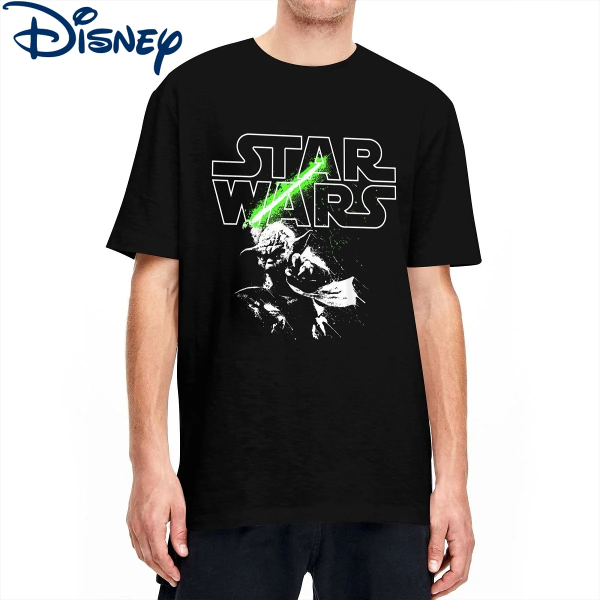 

Футболки для мужчин и женщин Disney Star Wars Yoda, хлопковая Футболка с круглым вырезом и логотипом Lightsaber, футболка с коротким рукавом, подарок