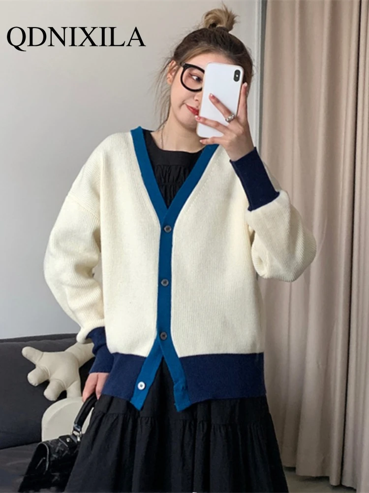 

Autumn and Winter Version of Soft Waxy Knitted Cardigan Women's 2023 New Loose Foreign Style V-neck Sweater Cardigan Crop Top