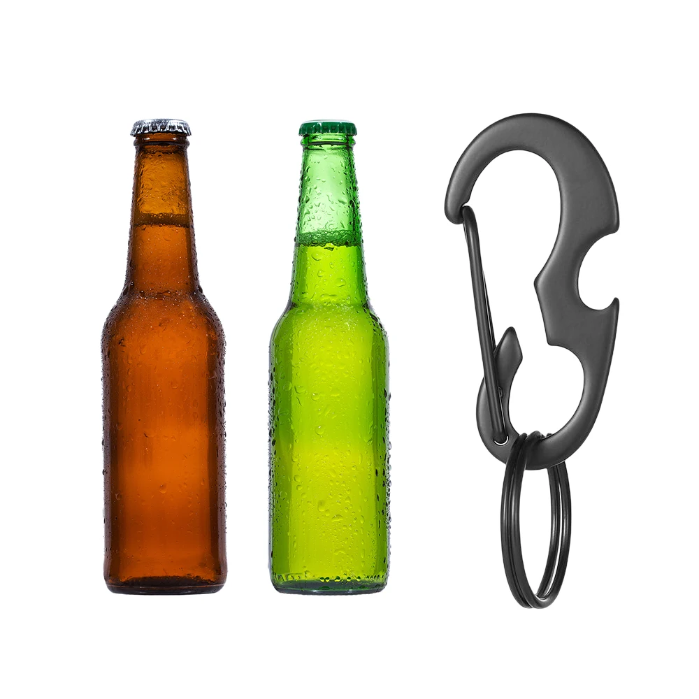 

2-in-1 Carabiner and Bottle Opener Stainless Steel Spring Snap Hook for Hiking Keychain with Ring Multifunctional D-Type MC889