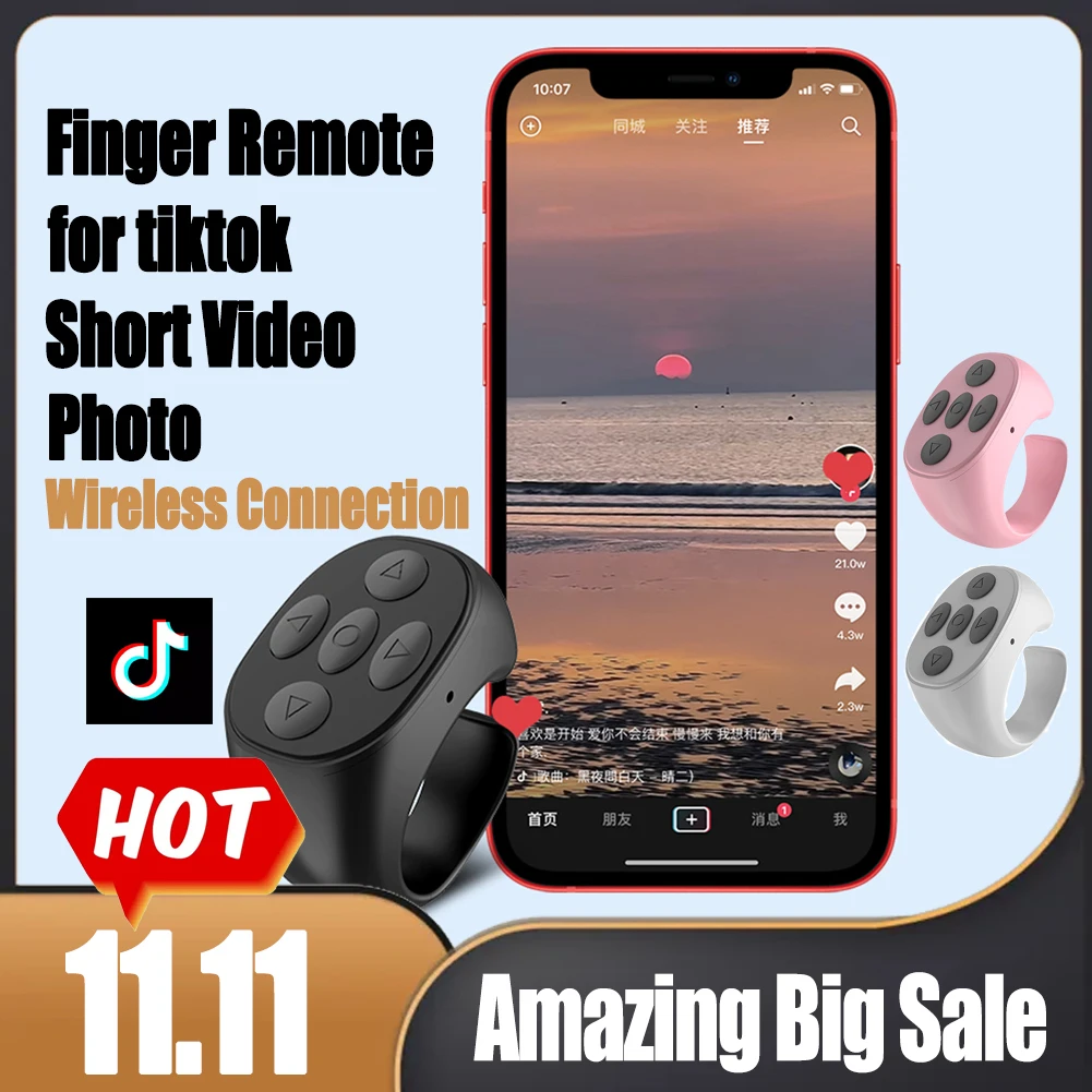

Bluetooth-пульт дистанционного управления на кончик пальца для TIK Tok, контроллер для прокрутки видео для iPhone, Android, iPad, пульт дистанционного управ...