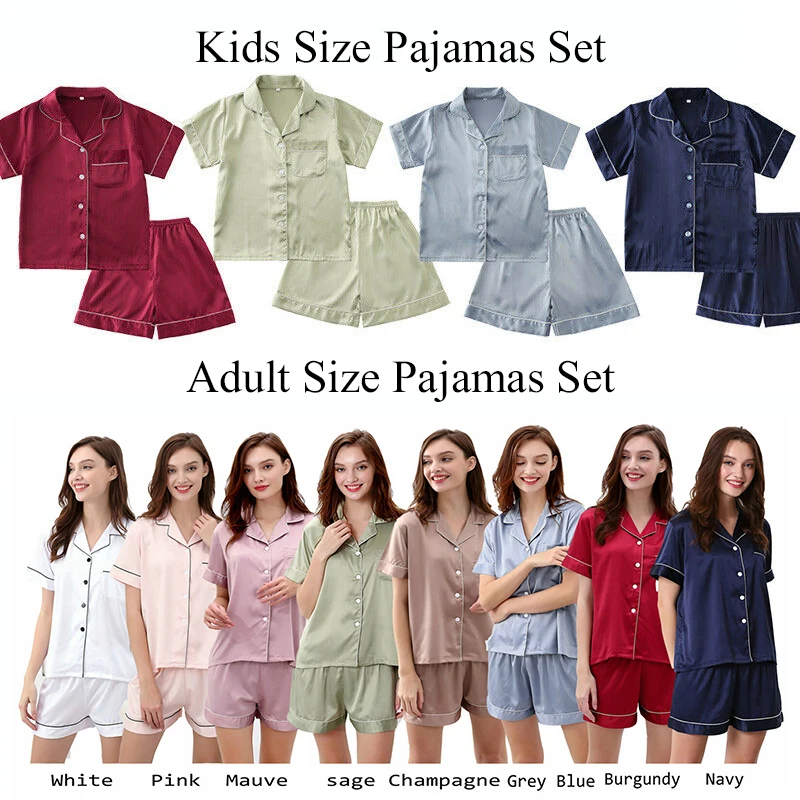 silk pajamas Satin pajama set 2 Piece Set Short Sleeve Pijamas Women Sleepwear  Kids Nightwear Silk Pajamas Set pijamas women