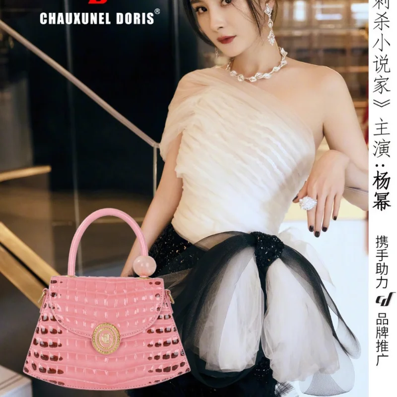 

New Bright Crocodile Portable Joker Shoulder Bag Small Bag Cover Type Senior Crocodile Pattern Women Handbags