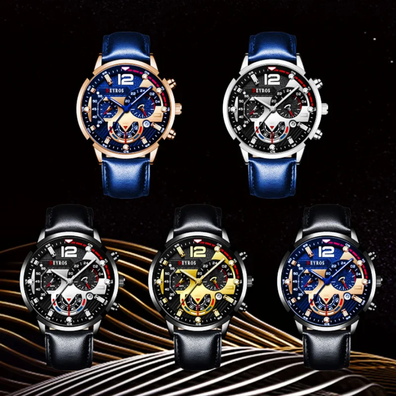 Classic Men's Fashion Business Watch 2023 New Calendar Men's Watch Six Needle Belt Watch Quartz Watch Sports Luminous Wristwatch