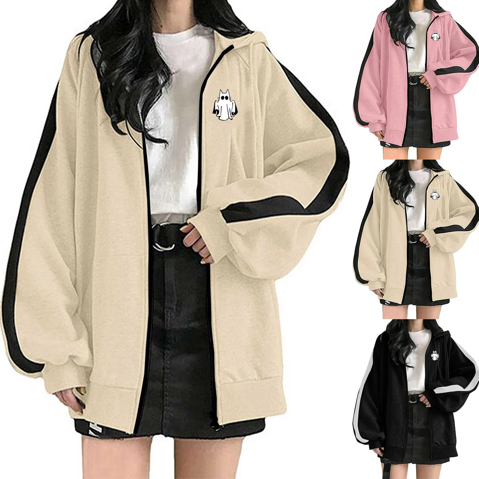 

Женская Повседневная Толстовка с капюшоном и длинным рукавом, на молнии