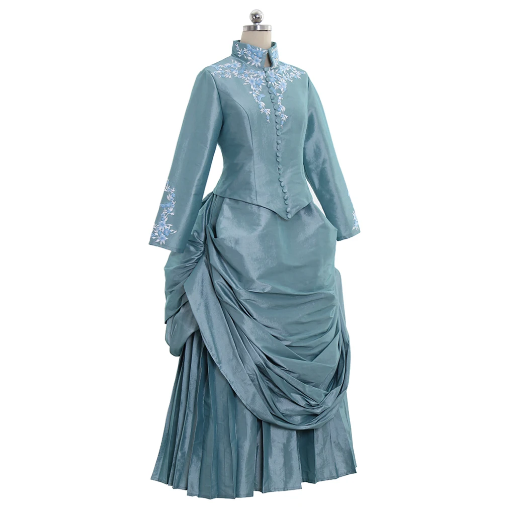 Bram Stoker's Dracula Cosplay Mina Harker Dress Medieval Victorian Civil War Costume Elegant Floral Embroidery Fancy Ball Gown