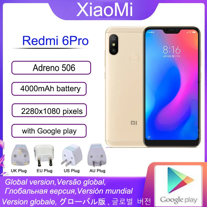 Cellphone Redmi 6 Pro Smartphone /redmi 6 Snapdragon 625  XIaomi A2 lite  Pixels 4000 mAh CellPhone