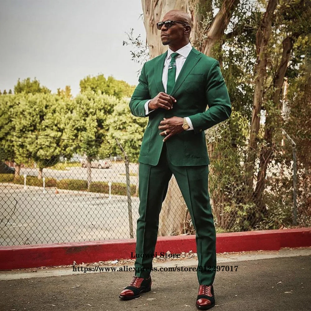 

Fashion Green Slim Fit Mens Suits For African Groom Wedding Tuxedo 2 Piece Jacket Pants Set Formal Business Blazer Costume Homme